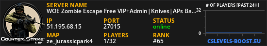 WOE Zombie Escape Free VIP+Admin|Knives|APs Bank|CSO|1000FPS|FastDL
